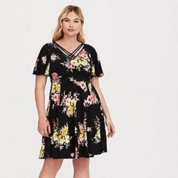 Torrid Black Floral Jersey Knit Skater 